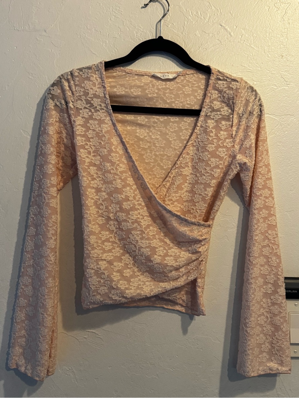 Lush Blush Lace Wrap Long-Sleeve Top